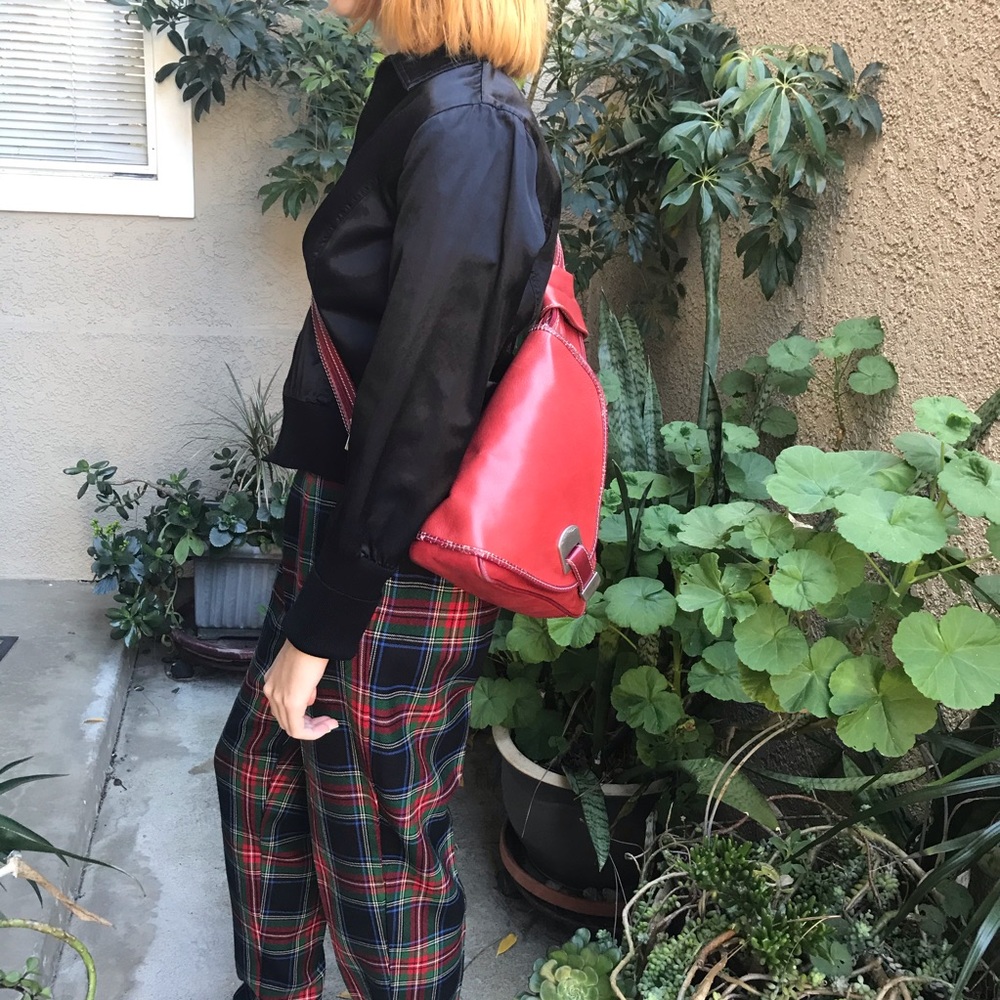 Vintage dark red leather backpack